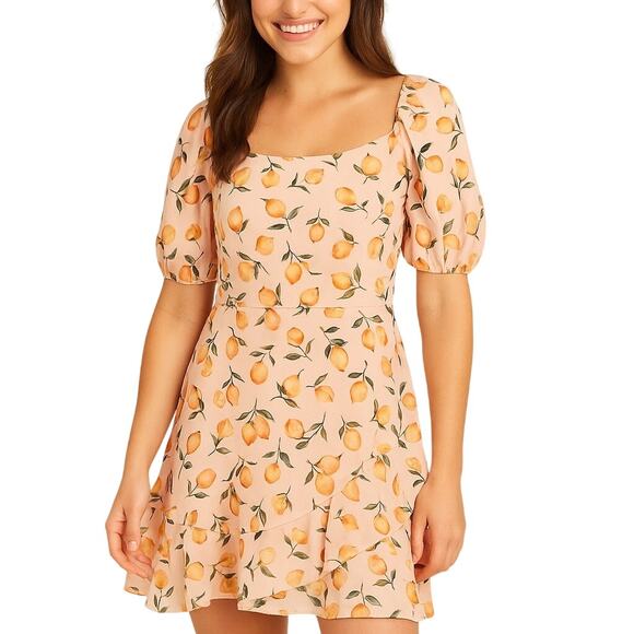 Altar'd State Lemon Print Puff Sleeve Dress, Women, Size Medium - Picture 1 of 9